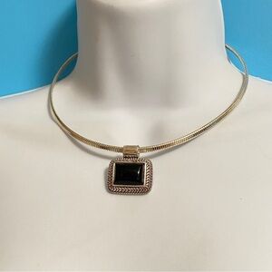 ROMAN Silvertone Choker With Black & Silvertone Cabachon Necklace